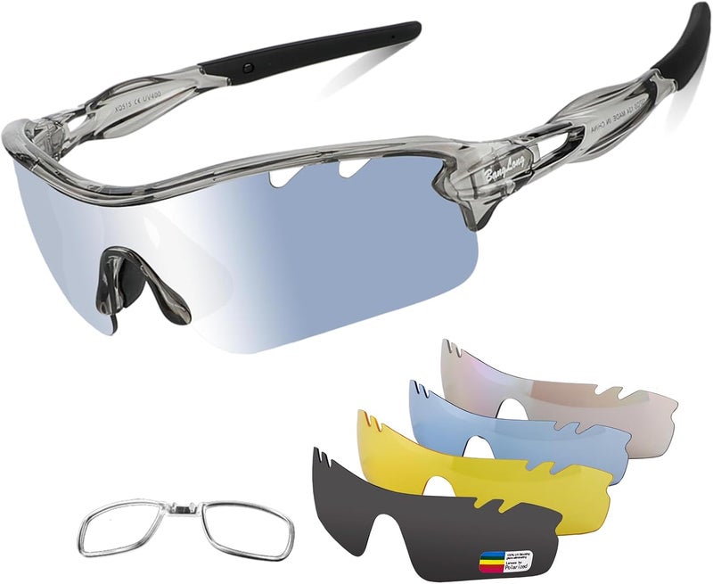 BangLong Polarized Sports Sunglasses Cycling Sun Glasses for Men Women with 5 Interchangeable Lenes for Running Baseball Golf - Image 1